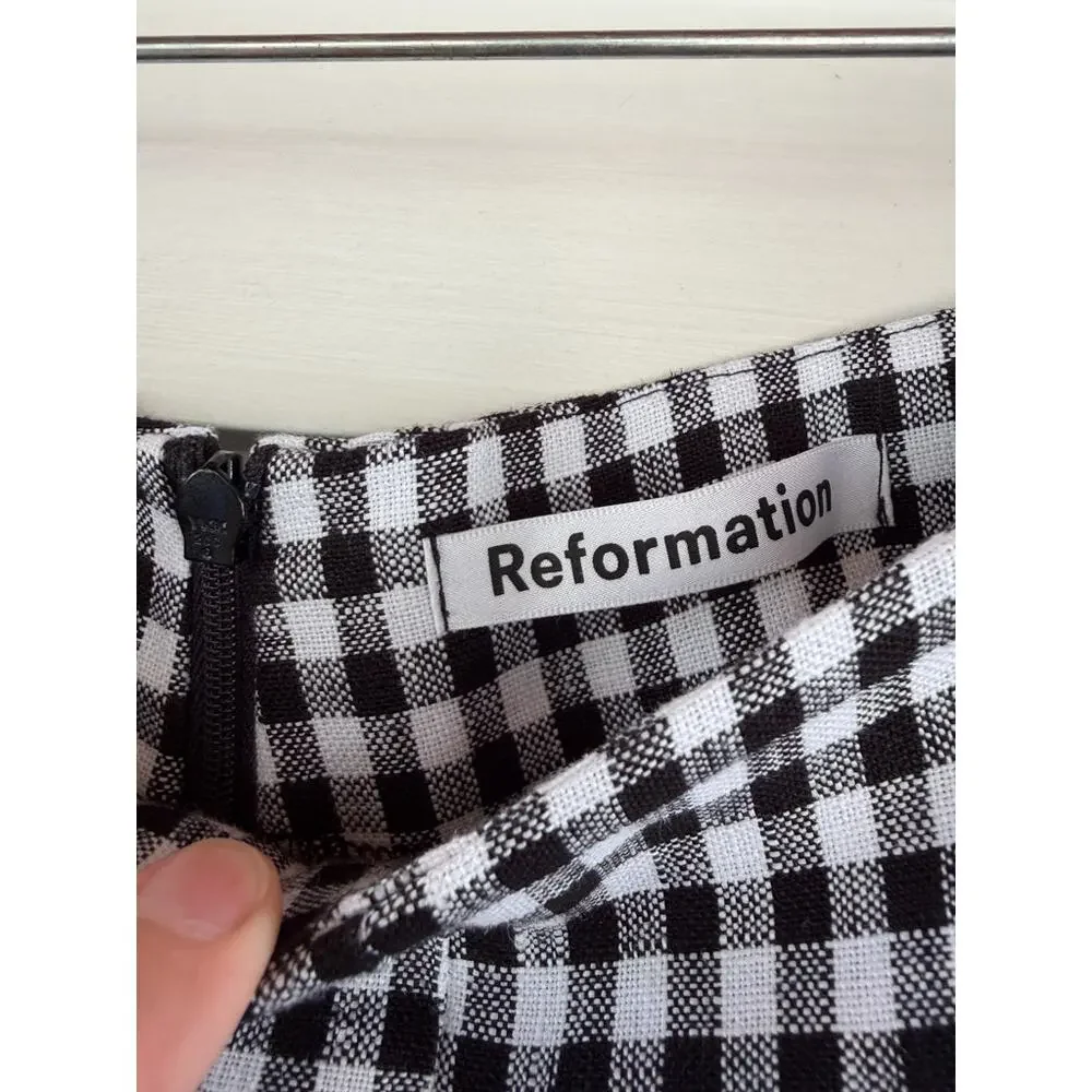 NWT Reformation Black & White Gingham Linen Pants Women's 4